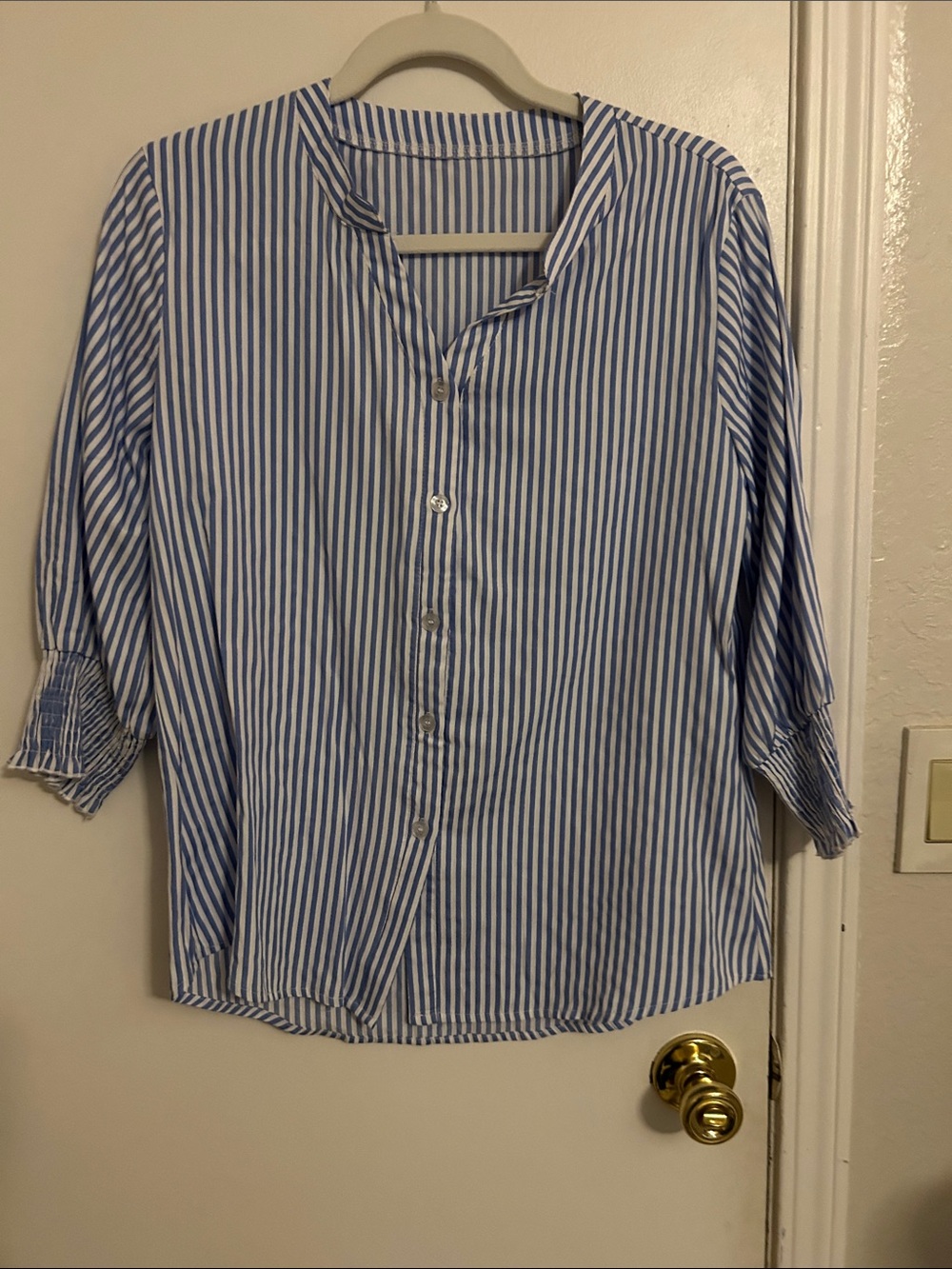 Striped Blue and White Casual Button-Down Shirt
